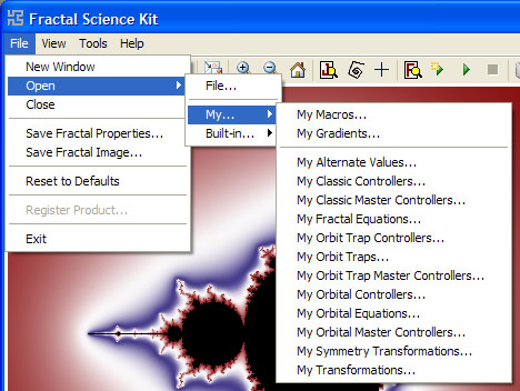 Fractal Science Kit - Fractal Window File Menu